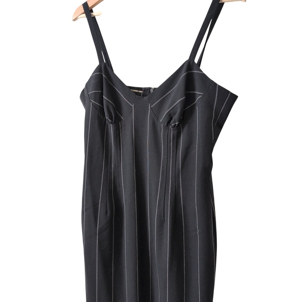 Y2K Charles Chang-Lima Black Pinstripe‎ Sheath Dress Goth Vamp Dark Academia 8